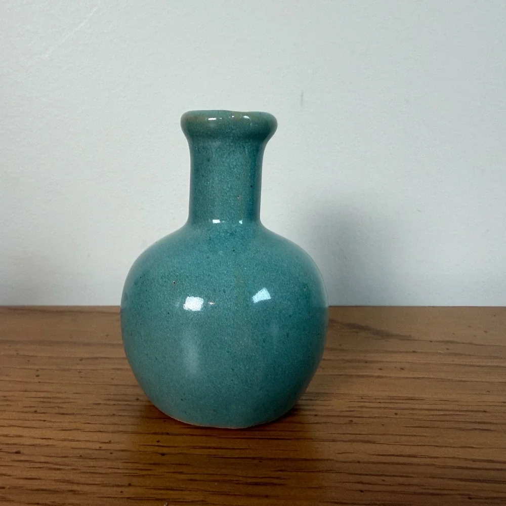Vintage Studio Pottery Miniature Turquoise Glazed Pitcher Bud Vase
